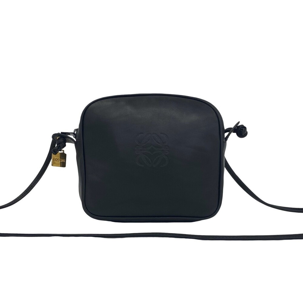 LOEWE Vintage Anagram Logo Hardware Leather Mini Shoulder Bag Pouch Sacoche B...